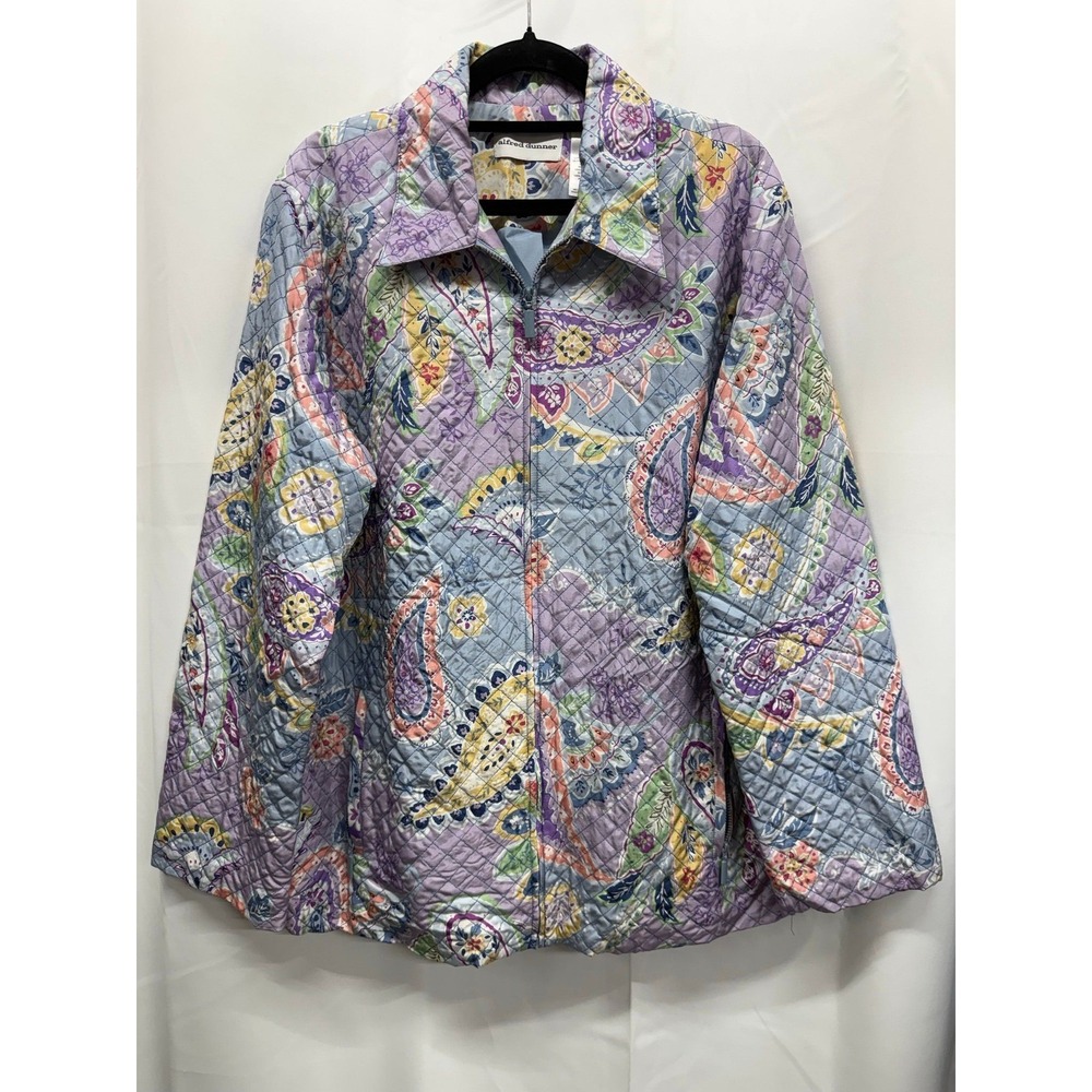 100% Silk Quilted Patchwork Full zip Collared Jacket by Alfred Dunner in Sz 14